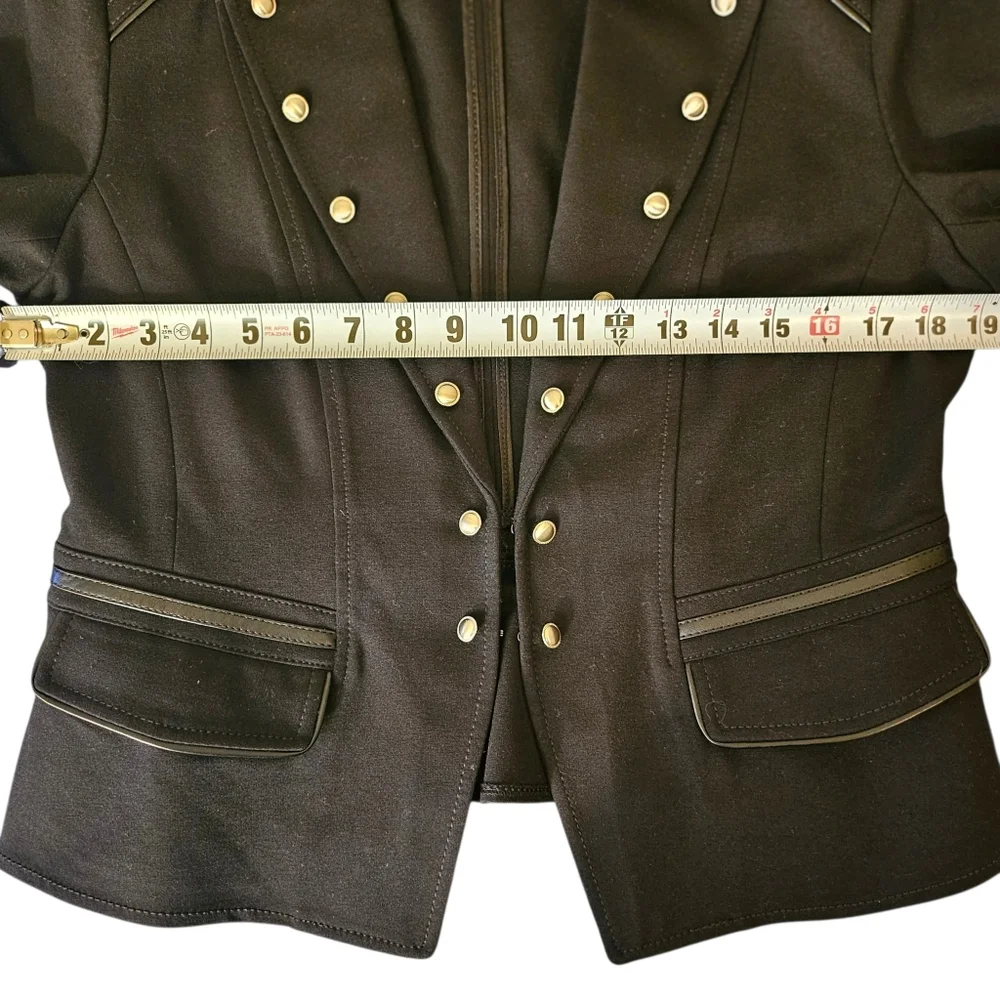 WHBM Military Trophy Blazer Jacket Black Faux Leather Trim Size 12 - Picture 6 of 8